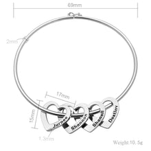 Load image into Gallery viewer, Mother's Day Gift Family Bangle Bracelet with Heart Shape Pendants