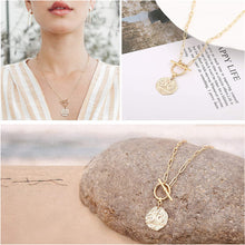 Load image into Gallery viewer, 18k Gold Medallion Pendant Necklace Turuqoise Moon and Star Charm Minimalist Jewelry for Women