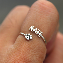 Load image into Gallery viewer, 925 Silver Paw Adjustable Name Ring