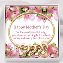 Load image into Gallery viewer, Mother's Day Gift Family Bangle Bracelet with Heart Shape Pendants