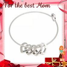 Load image into Gallery viewer, Mother's Day Gift Family Bangle Bracelet with Heart Shape Pendants