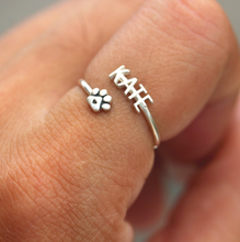 Load image into Gallery viewer, 925 Silver Paw Adjustable Name Ring