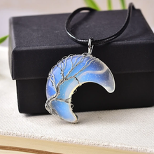 Load image into Gallery viewer, Tree of Life Crescent Moon Semi-Precious Gemstone Necklace