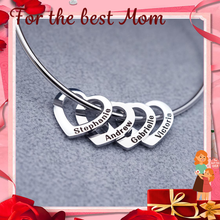 Load image into Gallery viewer, Mother's Day Gift Family Bangle Bracelet with Heart Shape Pendants