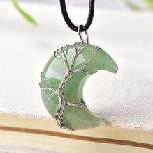 Load image into Gallery viewer, Tree of Life Crescent Moon Semi-Precious Gemstone Necklace