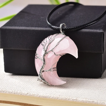 Load image into Gallery viewer, Tree of Life Crescent Moon Semi-Precious Gemstone Necklace