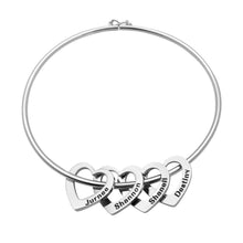 Load image into Gallery viewer, Mother's Day Gift Family Bangle Bracelet with Heart Shape Pendants