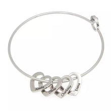 Load image into Gallery viewer, Mother's Day Gift Family Bangle Bracelet with Heart Shape Pendants
