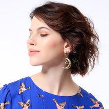 Load image into Gallery viewer, Crystal Crescent Moon & Star Earrings