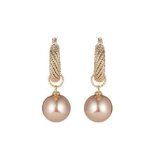 Load image into Gallery viewer, Gold & Pearl Drop Hoop Earrings