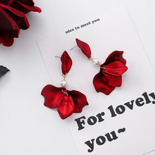 Load image into Gallery viewer, Red Flower Petal Earrings