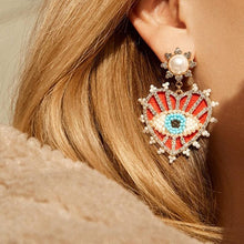 Load image into Gallery viewer, Statement Evil Eye Heart Earrings