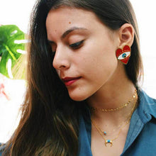 Load image into Gallery viewer, Red Heart Evil Eye Earrings