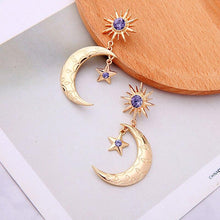 Load image into Gallery viewer, Crystal Crescent Moon & Star Earrings