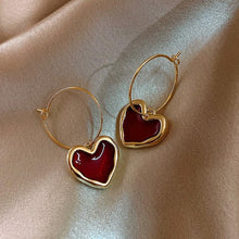 Load image into Gallery viewer, Red Heart Pendant Earrings