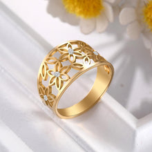Load image into Gallery viewer, Hollow Flower & Crystal Ring