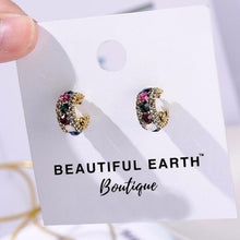 Load image into Gallery viewer, Pearl & Rhinestone Hoop Earrings