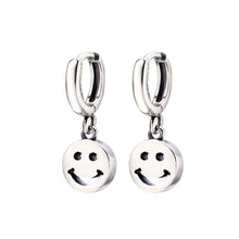 Load image into Gallery viewer, Smiley Face Silver Hoop Earrings
