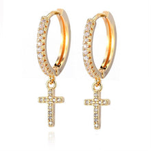 Load image into Gallery viewer, Crystal Cross Drop Earrings
