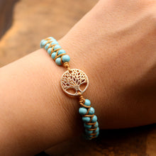 Load image into Gallery viewer, Jasper Stone Tree of Life Turquoise Bracelet