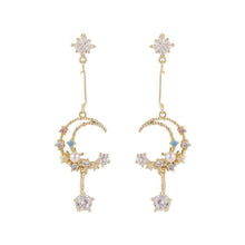 Load image into Gallery viewer, Crystal Crescent Moon Drop Earrings
