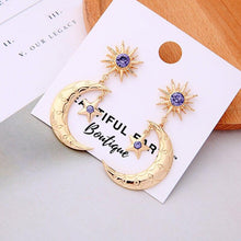 Load image into Gallery viewer, Crystal Crescent Moon & Star Earrings