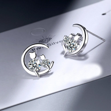 Load image into Gallery viewer, Silver Cat & Moon Earrings