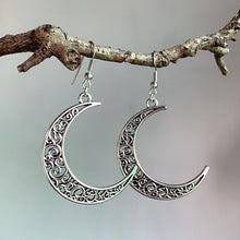 Load image into Gallery viewer, Silver Crescent Moon Earrings