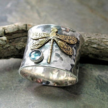 Load image into Gallery viewer, Blue Crystal Dragonfly Ring