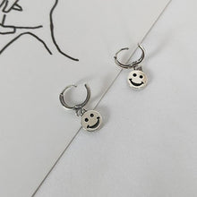 Load image into Gallery viewer, Smiley Face Silver Hoop Earrings