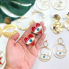 Load image into Gallery viewer, Red Heart Evil Eye Earrings