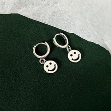 Load image into Gallery viewer, Smiley Face Silver Hoop Earrings
