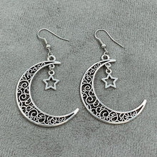 Load image into Gallery viewer, Silver Crescent Moon Earrings