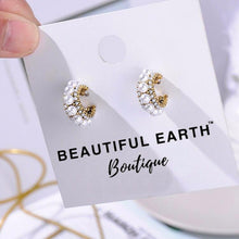 Load image into Gallery viewer, Pearl & Rhinestone Hoop Earrings