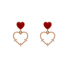 Load image into Gallery viewer, Red & Gold Heart Pendant Earrings