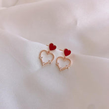 Load image into Gallery viewer, Red & Gold Heart Pendant Earrings
