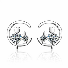 Load image into Gallery viewer, Silver Cat & Moon Earrings