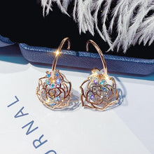 Load image into Gallery viewer, White Crystal Rose Earrings