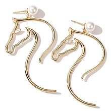 Load image into Gallery viewer, Gold Horse Pearl Earrings