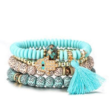 Load image into Gallery viewer, Hamsa Hand Tassel Bracelet Set