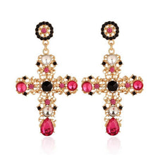 Load image into Gallery viewer, Rhinestone Statement Cross Earrings