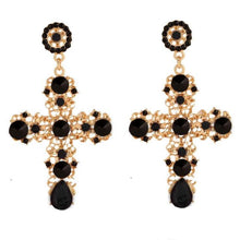 Load image into Gallery viewer, Rhinestone Statement Cross Earrings