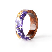 Load image into Gallery viewer, Violet & Gold Wood Flower Ring