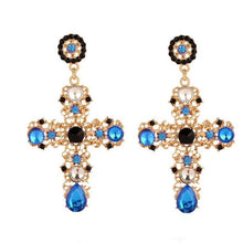 Load image into Gallery viewer, Rhinestone Statement Cross Earrings