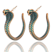 Load image into Gallery viewer, Green Cobra Snake Earrings
