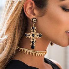 Load image into Gallery viewer, Rhinestone Statement Cross Earrings