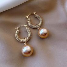 Load image into Gallery viewer, Gold & Pearl Drop Hoop Earrings