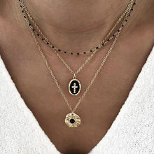 Load image into Gallery viewer, Black & Gold Cross 3 Layer Necklace