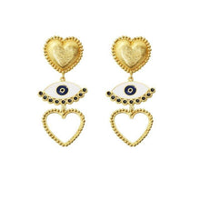 Load image into Gallery viewer, Heart & Evil Eye Charm Drop Earrings
