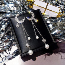 Load image into Gallery viewer, Crescent Moon & Pearl Drop Earrings